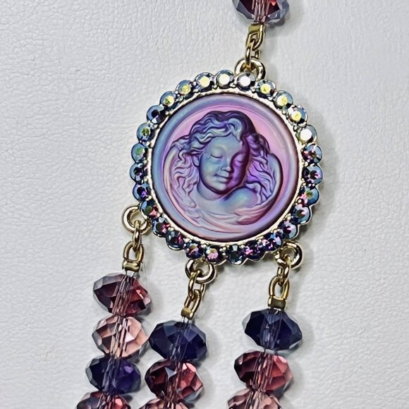 Kirks Folly Dream Angel Purple Crystal Beaded Bib Necklace (5992) - Picture 6 of 11